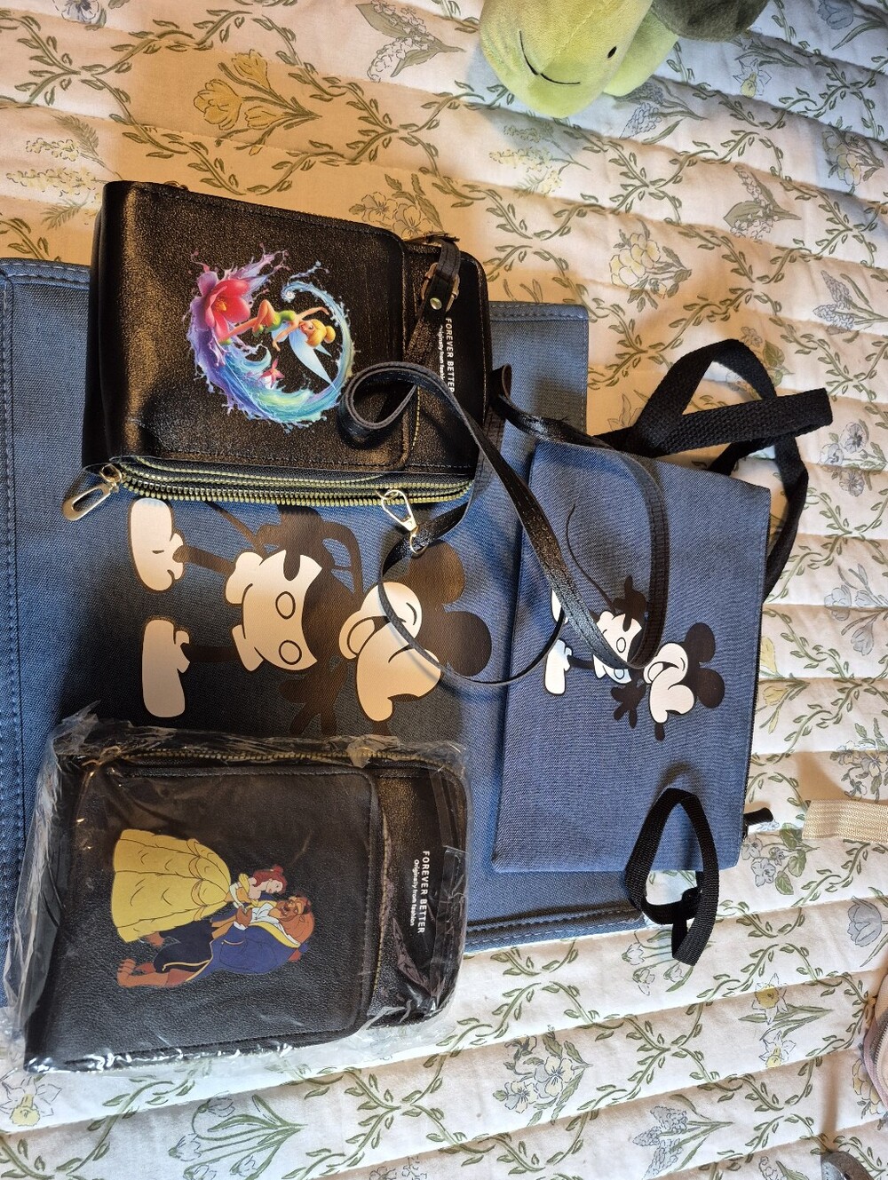 Disney Blue Mickey Tote Set And Black Character Pouches